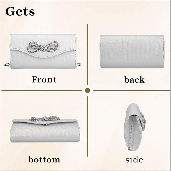 Bow Evening Bag Rhinestone Clutch Purse for Women Sparkly Wedding Prom Purse For - Picture 6 of 8